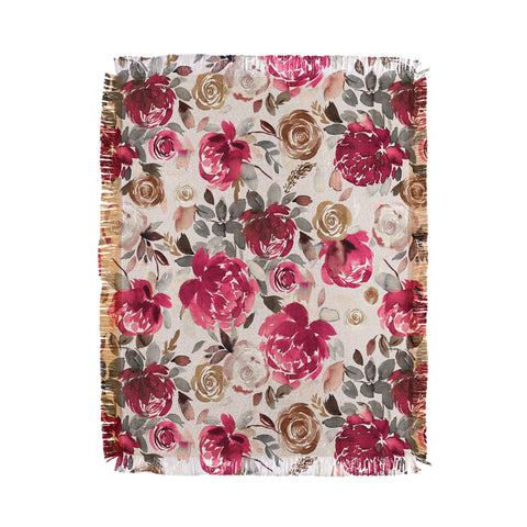 Ninola Design Peonies Roses Holiday flo Throw Blanket
