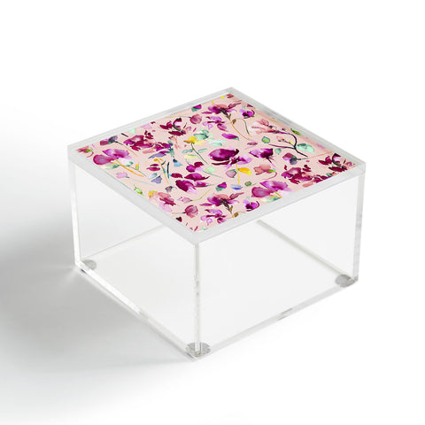 Ninola Design Pink botanical watercolor Acrylic Box