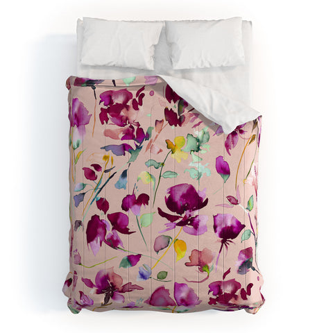 Ninola Design Pink botanical watercolor Comforter