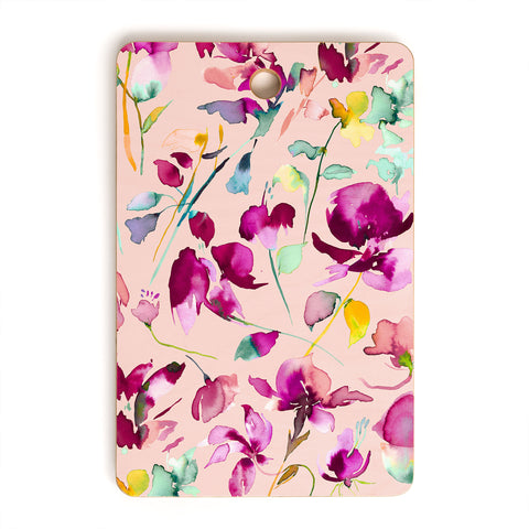 Ninola Design Pink botanical watercolor Cutting Board Rectangle