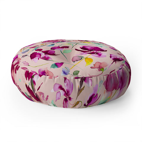 Ninola Design Pink botanical watercolor Floor Pillow Round