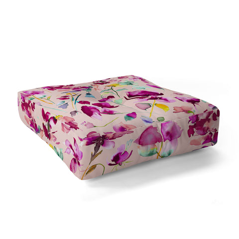 Ninola Design Pink botanical watercolor Floor Pillow Square