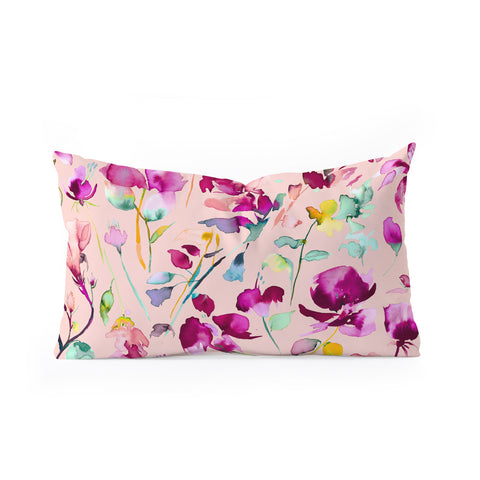 Ninola Design Pink botanical watercolor Oblong Throw Pillow