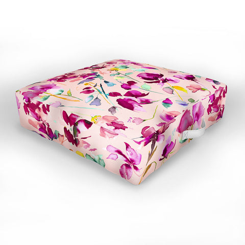 Ninola Design Pink botanical watercolor Outdoor Floor Cushion