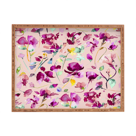 Ninola Design Pink botanical watercolor Rectangular Tray
