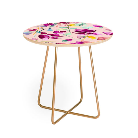 Ninola Design Pink botanical watercolor Round Side Table