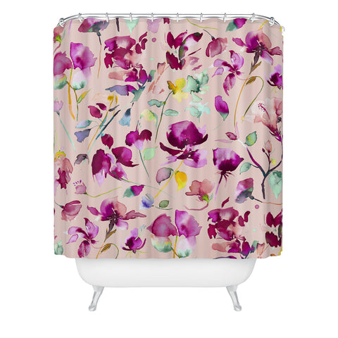 Ninola Design Pink botanical watercolor Shower Curtain