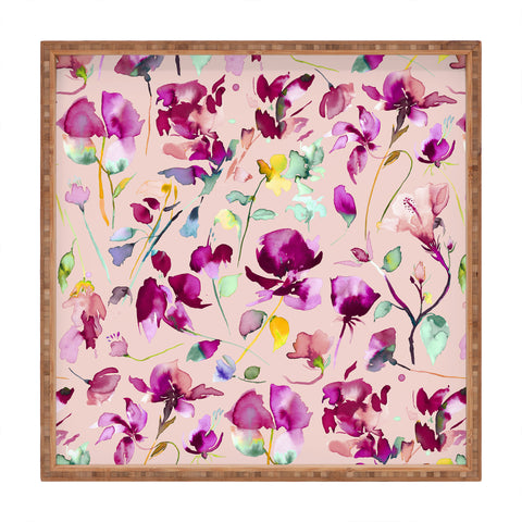 Ninola Design Pink botanical watercolor Square Tray
