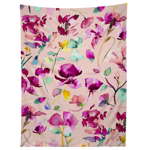 Ninola Design Pink botanical watercolor Tapestry