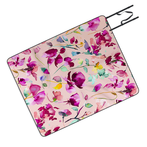 Ninola Design Pink botanical watercolor Picnic Blanket