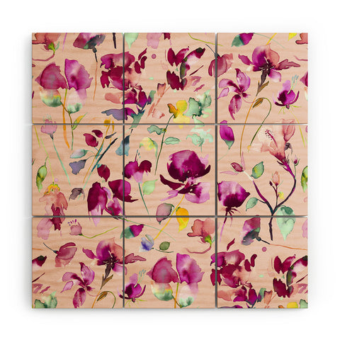 Ninola Design Pink botanical watercolor Wood Wall Mural