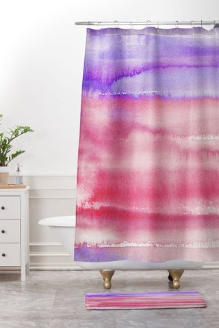 Ninola Design Pink Coral Watercolor Gradient Shower Curtain And Mat