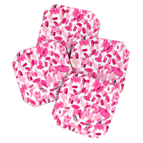 Ninola Design Pink flower petals abstract stains Coaster Set