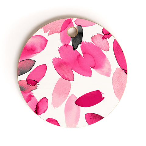 Ninola Design Pink flower petals abstract stains Cutting Board Round