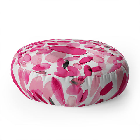 Ninola Design Pink flower petals abstract stains Floor Pillow Round