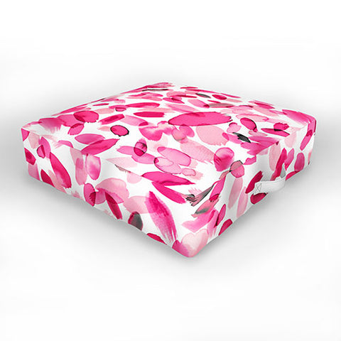 Ninola Design Pink flower petals abstract stains Outdoor Floor Cushion