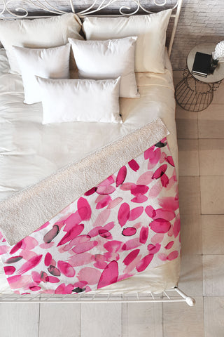 Ninola Design Pink flower petals abstract stains Fleece Throw Blanket