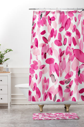 Ninola Design Pink flower petals abstract stains Shower Curtain And Mat