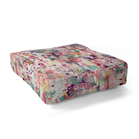 Ninola Design Pink Graffiti Flowers Floor Pillow Square