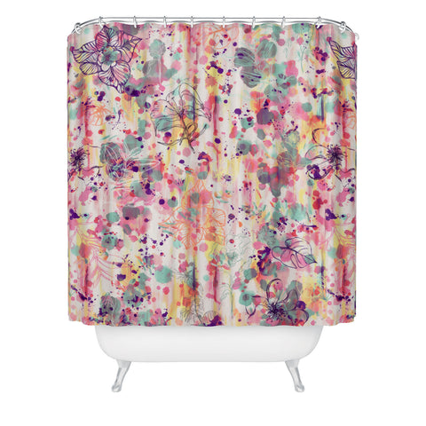 Ninola Design Pink Graffiti Flowers Shower Curtain