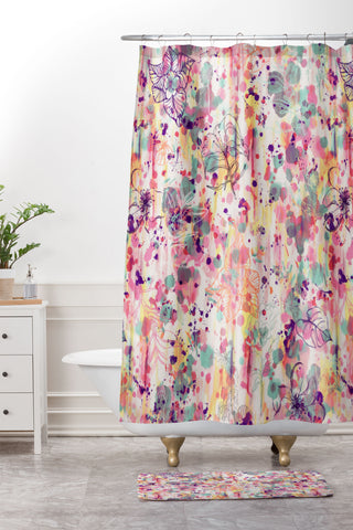 Ninola Design Pink Graffiti Flowers Shower Curtain And Mat