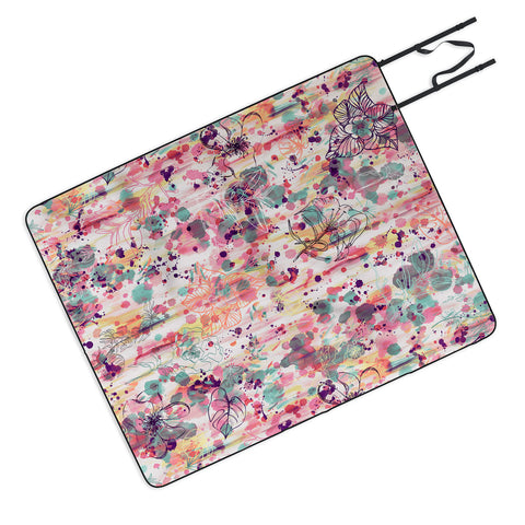 Ninola Design Pink Graffiti Flowers Picnic Blanket