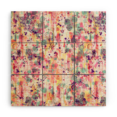 Ninola Design Pink Graffiti Flowers Wood Wall Mural