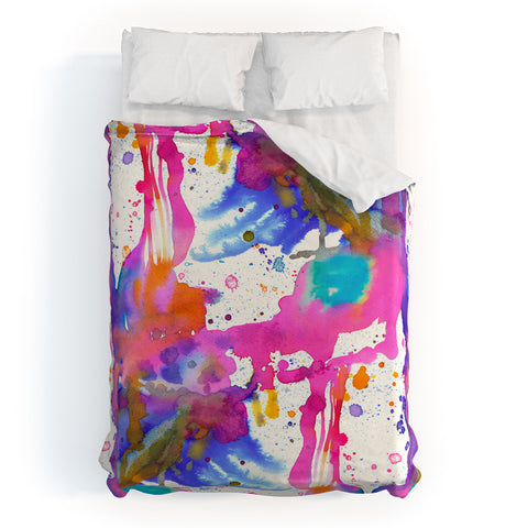 Ninola Design Pink paint splashes dripping Duvet Cover