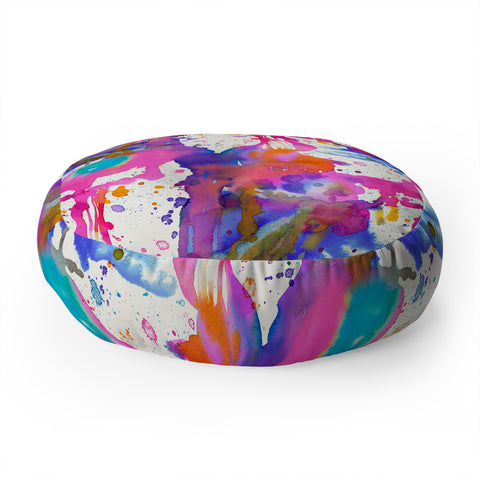 Ninola Design Pink paint splashes dripping Floor Pillow Round