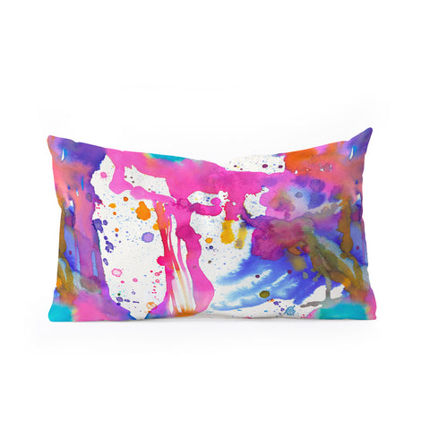 Ninola Design Pink paint splashes dripping Oblong Throw Pillow