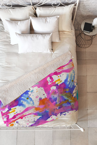 Ninola Design Pink paint splashes dripping Fleece Throw Blanket
