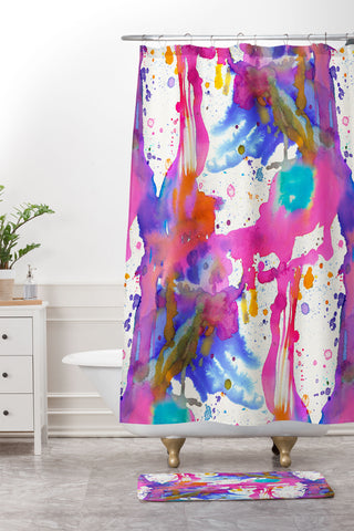 Ninola Design Pink paint splashes dripping Shower Curtain And Mat