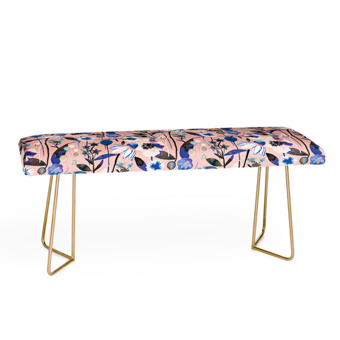 Ninola Design Pink pastel spring daisy and poppy flowers Bench