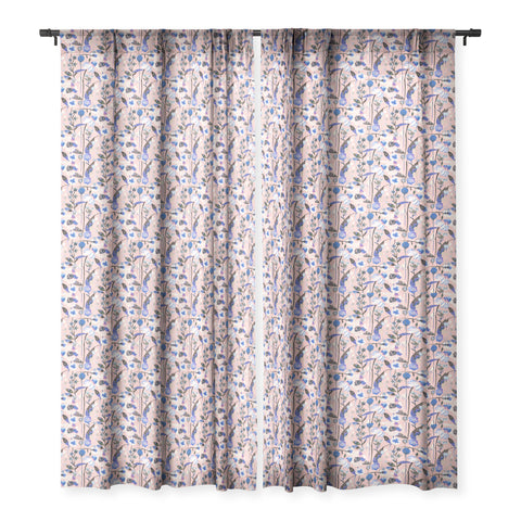 Ninola Design Pink pastel spring daisy and poppy flowers Sheer Window Curtain