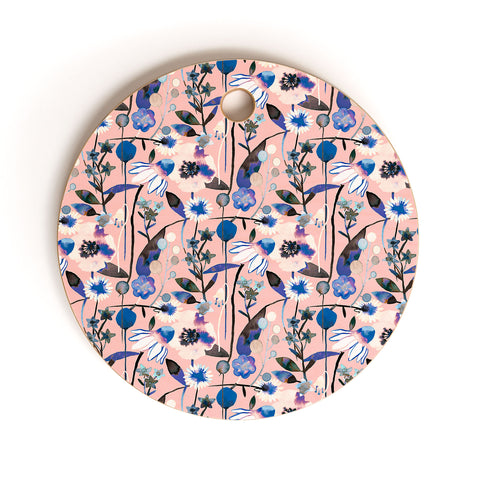 Ninola Design Pink pastel spring daisy and poppy flowers Cutting Board Round