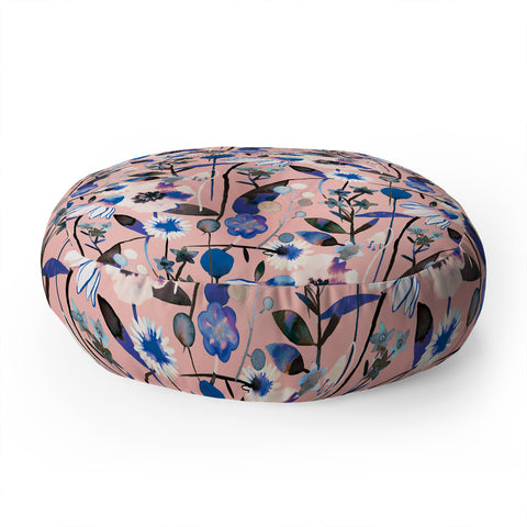 Ninola Design Pink pastel spring daisy and poppy flowers Floor Pillow Round