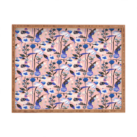 Ninola Design Pink pastel spring daisy and poppy flowers Rectangular Tray