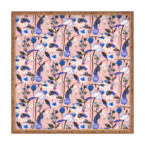 Ninola Design Pink pastel spring daisy and poppy flowers Square Tray