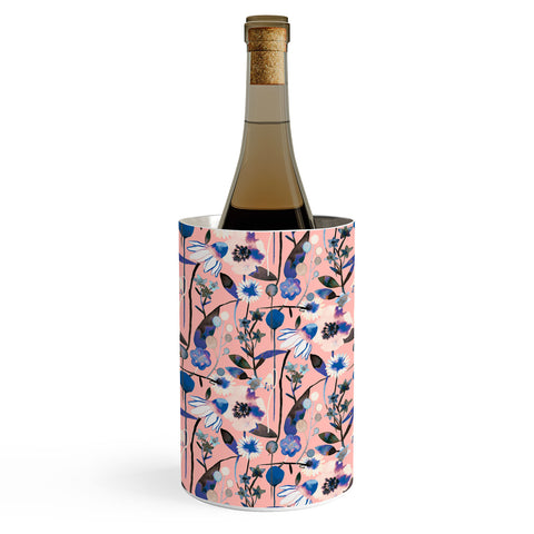 Ninola Design Pink pastel spring daisy and poppy flowers Wine Chiller