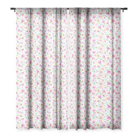 Ninola Design Pink Peonies Festival Floral Sheer Window Curtain