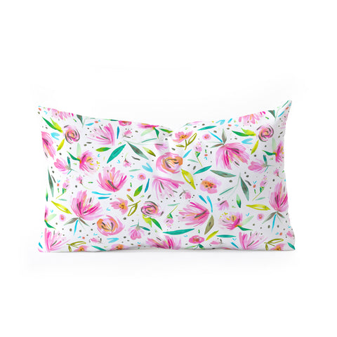 Ninola Design Pink Peonies Festival Floral Oblong Throw Pillow