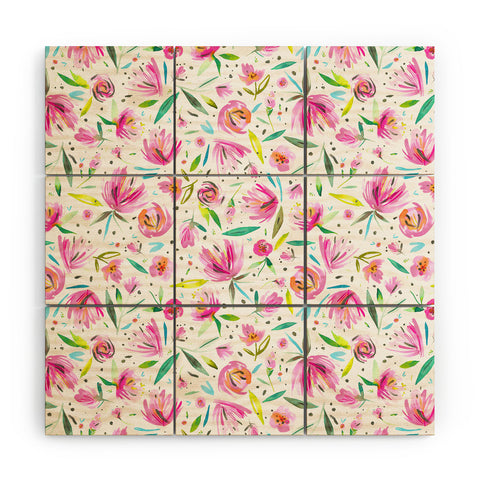 Ninola Design Pink Peonies Festival Floral Wood Wall Mural