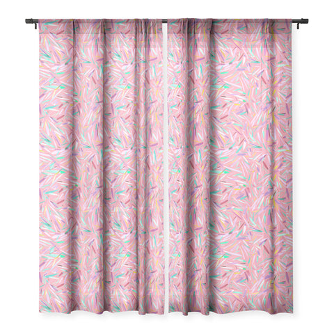 Ninola Design Pink rain stripes abstract Sheer Window Curtain
