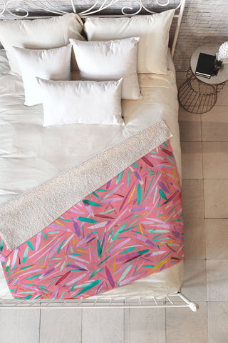Ninola Design Pink rain stripes abstract Fleece Throw Blanket