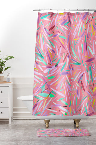 Ninola Design Pink rain stripes abstract Shower Curtain And Mat
