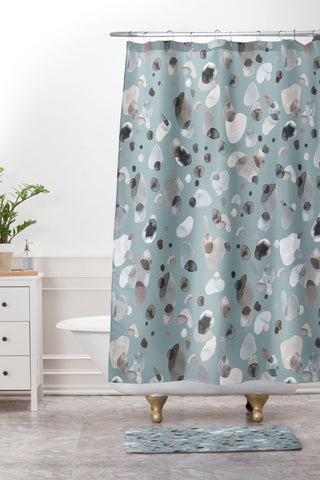 Ninola Design Playful organic shapes Moody blue Shower Curtain And Mat