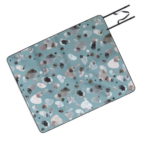 Ninola Design Playful organic shapes Moody blue Picnic Blanket