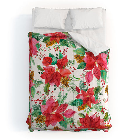 Ninola Design Poinsettia holiday flowers Comforter