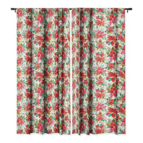 Ninola Design Poinsettia holiday flowers Blackout Window Curtain