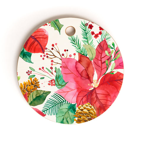 Ninola Design Poinsettia holiday flowers Cutting Board Round